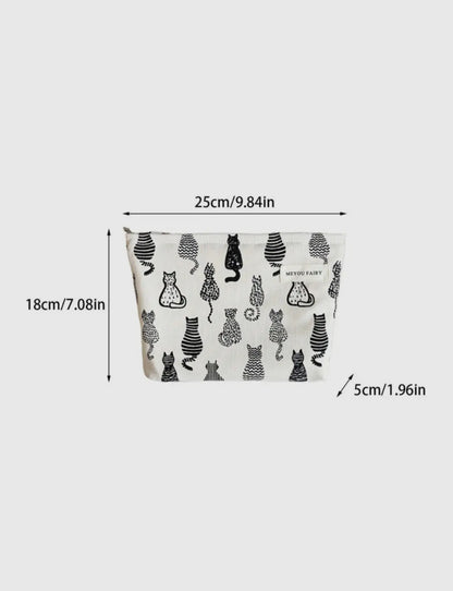 Sac de rangement portable en velours côtelé à motif Chats: noir et blanc