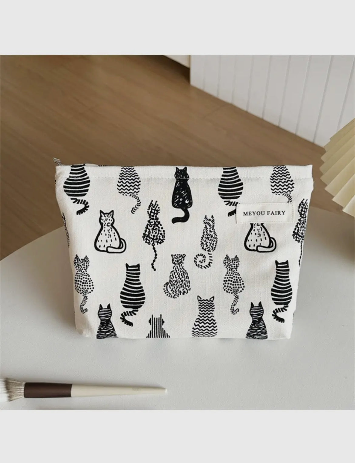 Sac de rangement portable en velours côtelé à motif Chats: noir et blanc