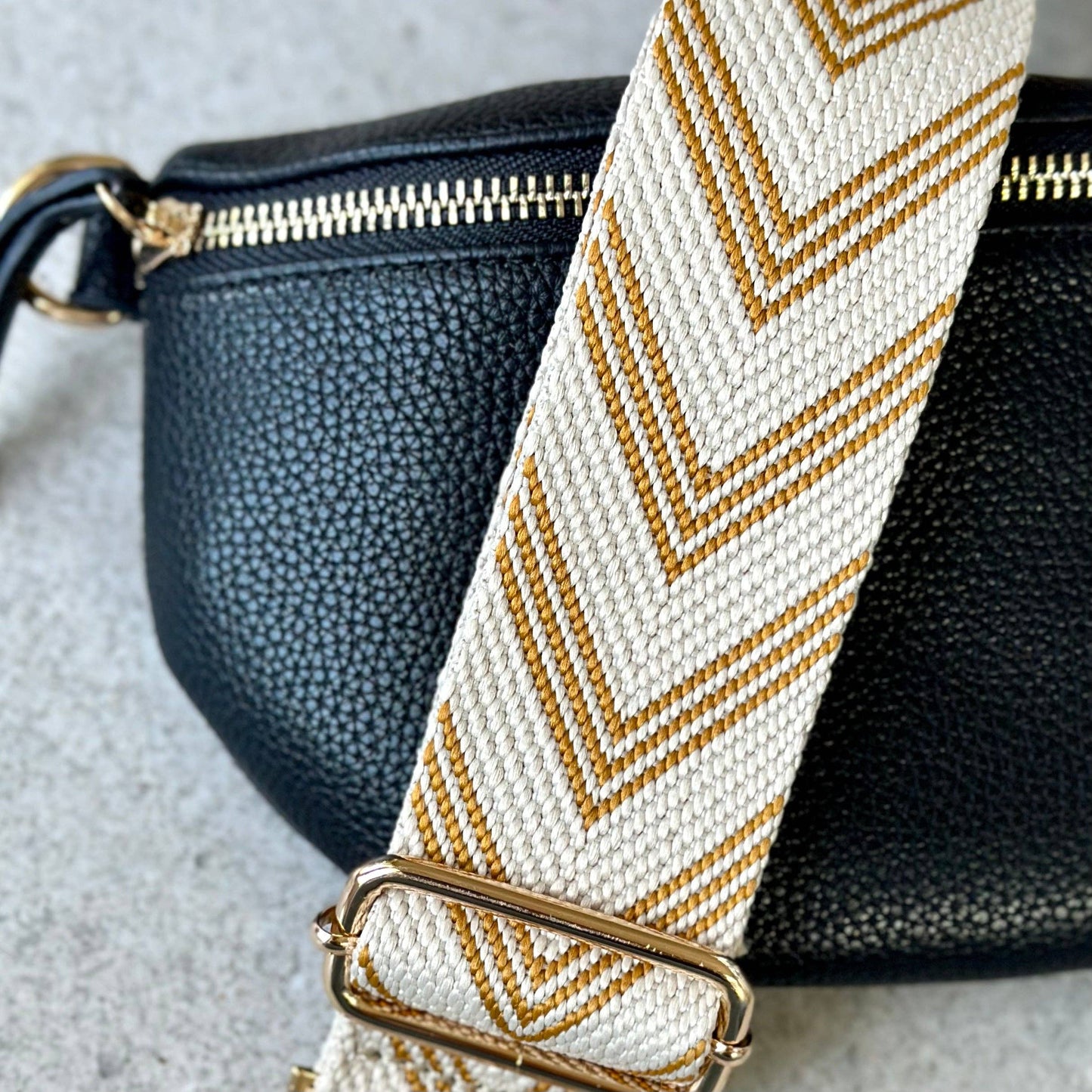 Sangle de sac a main Chevron moutarde et beige