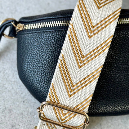 Sangle de sac a main Chevron moutarde et beige