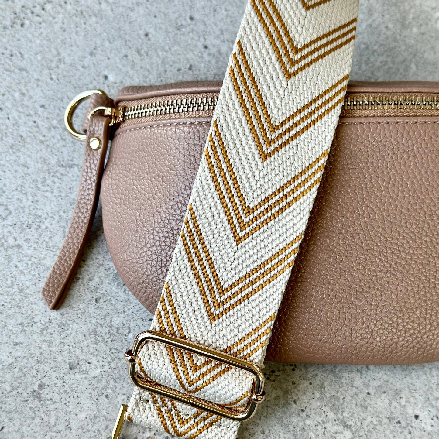 Sangle de sac a main Chevron moutarde et beige