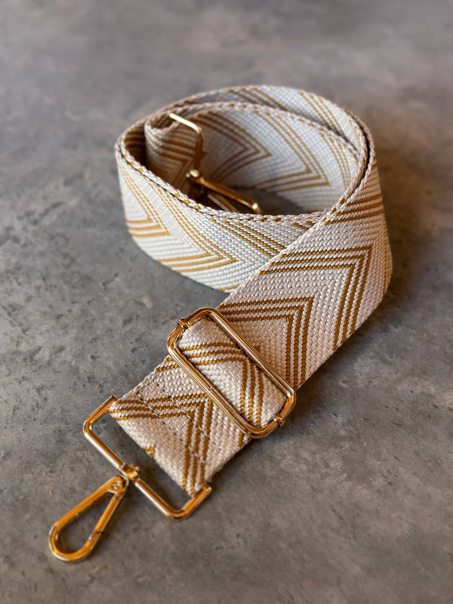 Sangle de sac a main Chevron moutarde et beige