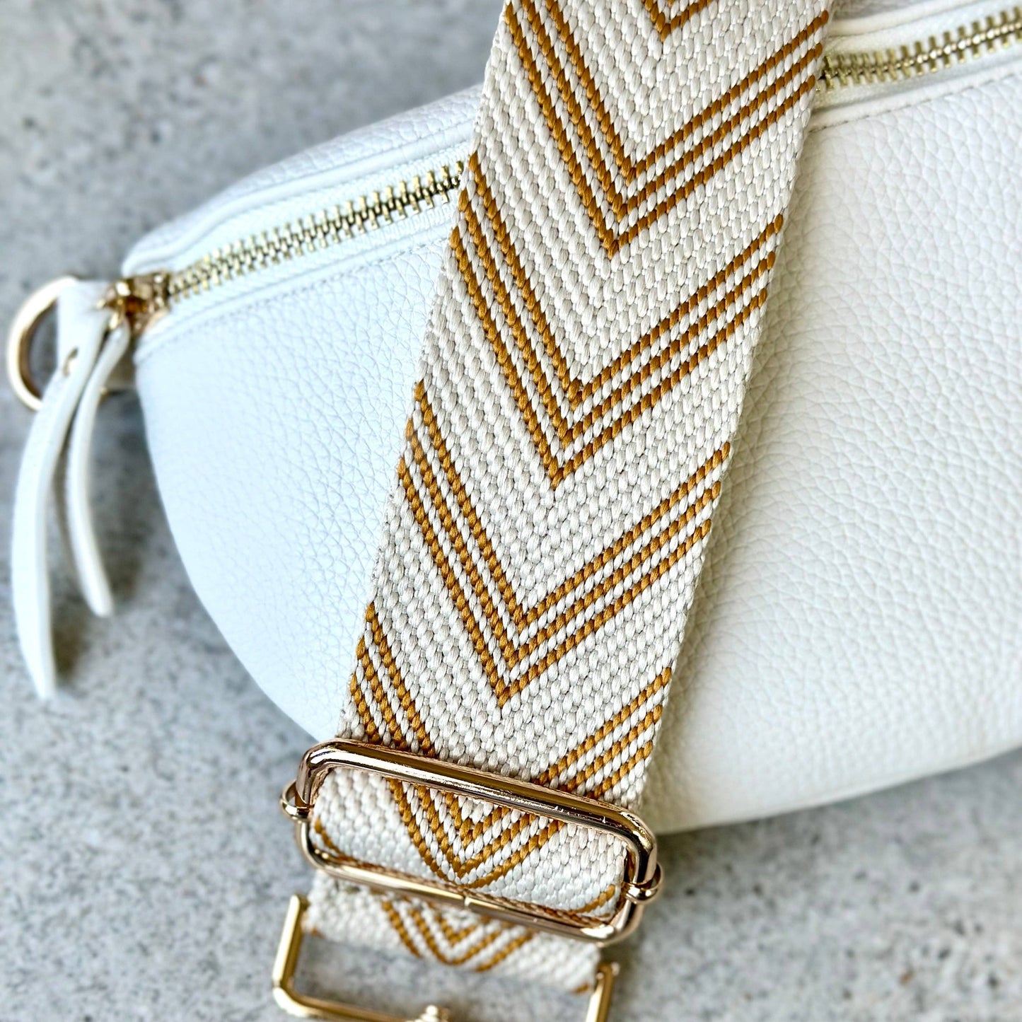 Sangle de sac a main Chevron moutarde et beige