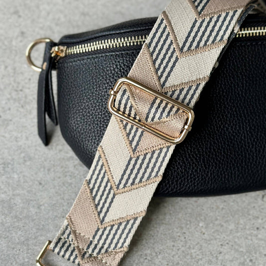 Sangle de sac a main a chevron gris et beige