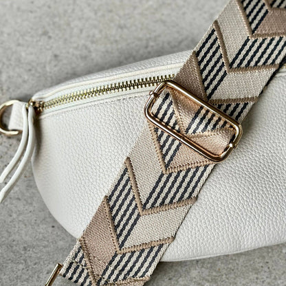 Sangle de sac a main a chevron gris et beige