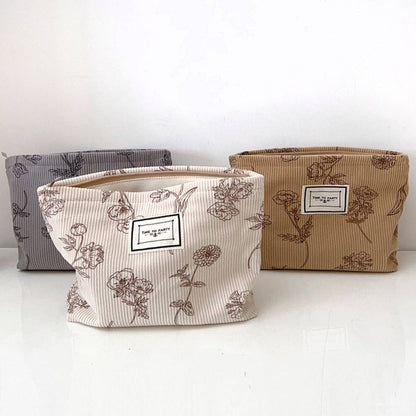 Sac de rangement portable en velours côtelé à motif floral: Marron