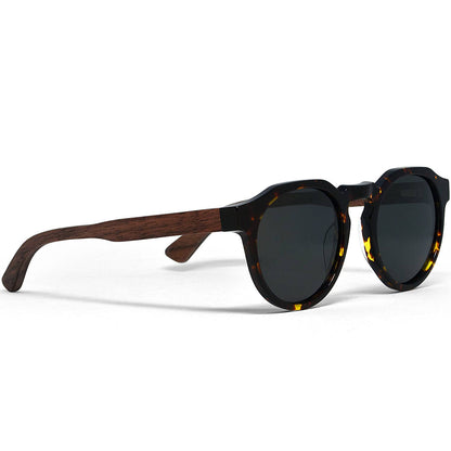 Lunettes de soleil Walnut Panto Monture Tortoise Lentilles polarisées noires
