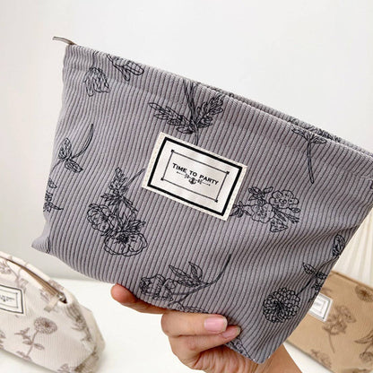 Sac de rangement portable en velours côtelé à motif floral: Gris