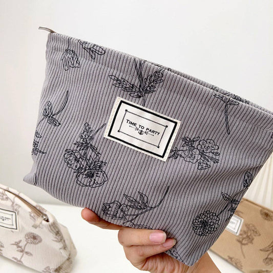 Sac de rangement portable en velours côtelé à motif floral: Gris