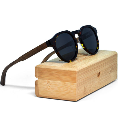 Lunettes de soleil Walnut Panto Monture Tortoise Lentilles polarisées noires