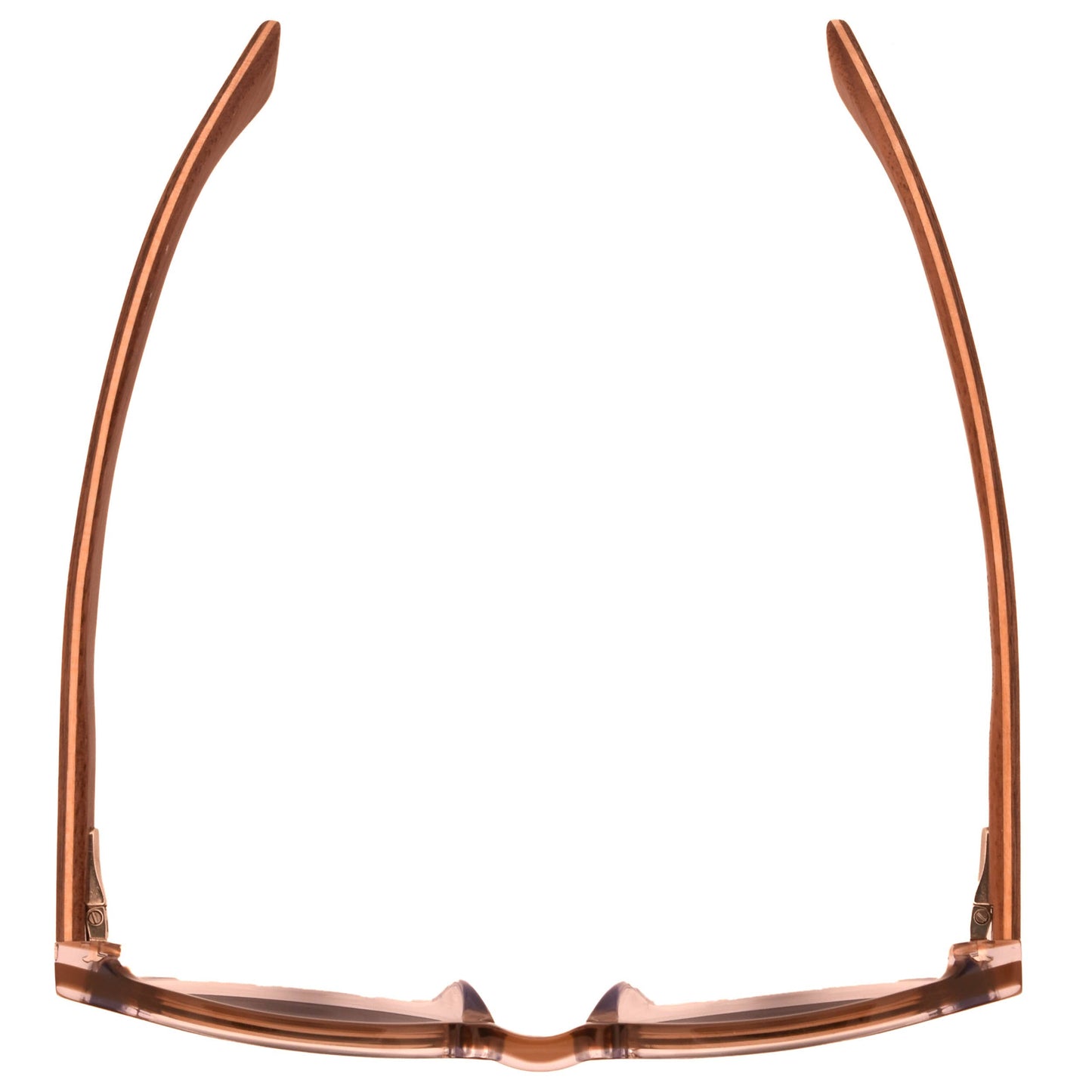 Lunettes de soleil rondes à monture dégradée marron avec branches en bois superposées